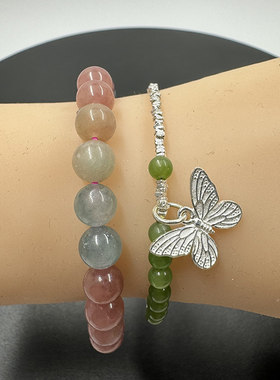 2025款天然和田玉碧玉苹果绿小米珠搭配S925碎碎银手链一物一图