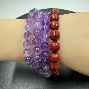 高含量朱砂龙年晶体砂透光原石颗粒中国红光珠手串经典 手链 款