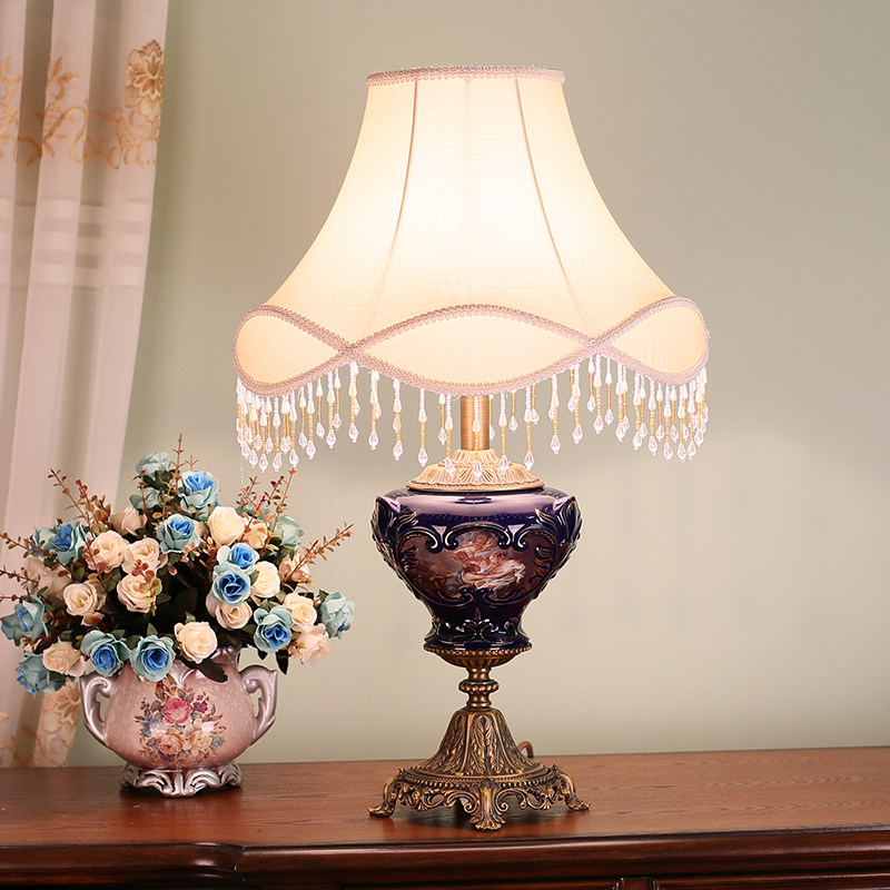 法式宫廷陶瓷台灯欧式新古典卧室全铜床头灯别墅客厅角几边几台灯