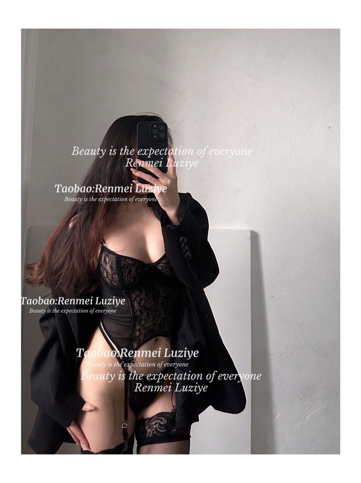 RenmeiLuziye【缠绵游戏】高订蕾丝性感美式复古吊带袜内衣套装女