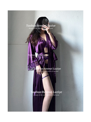 RenmeiLuziye【那一瞬间】高级仿真丝绸面蕾丝宽松睡衣睡袍居家服