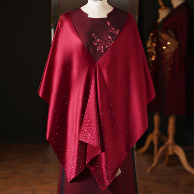 高端醋酸披肩礼服旗袍烫钻妈妈女