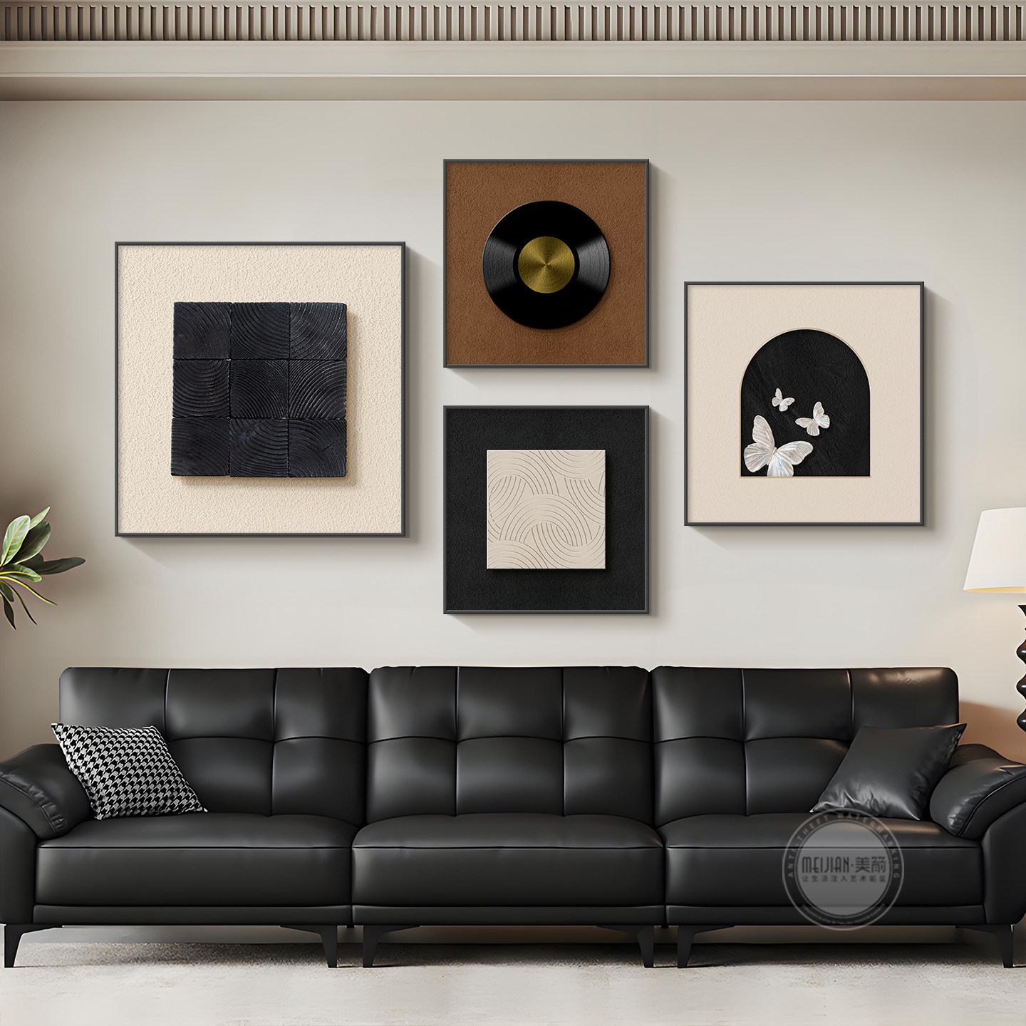 客厅背景墙装饰画立体砂岩实物画2026新款复古中古风沙发墙面挂画