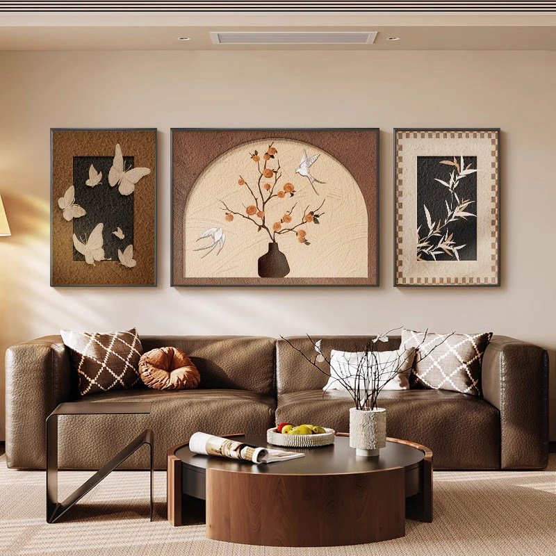 客厅大白墙装饰画2025新款柿子大气轻奢高级感沙发墙背景挂画壁画