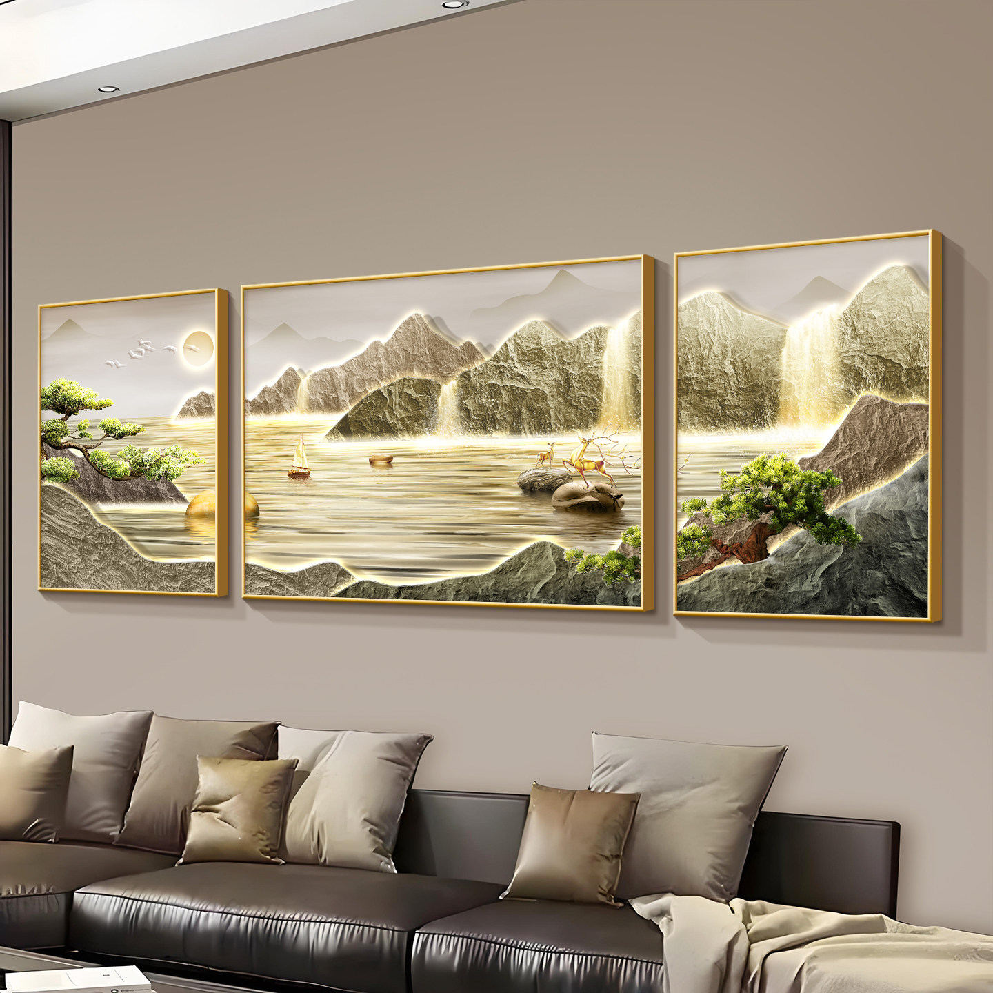 山水画靠山图沙发背景墙挂画2026新款轻奢高级感客厅装饰画餐厅壁