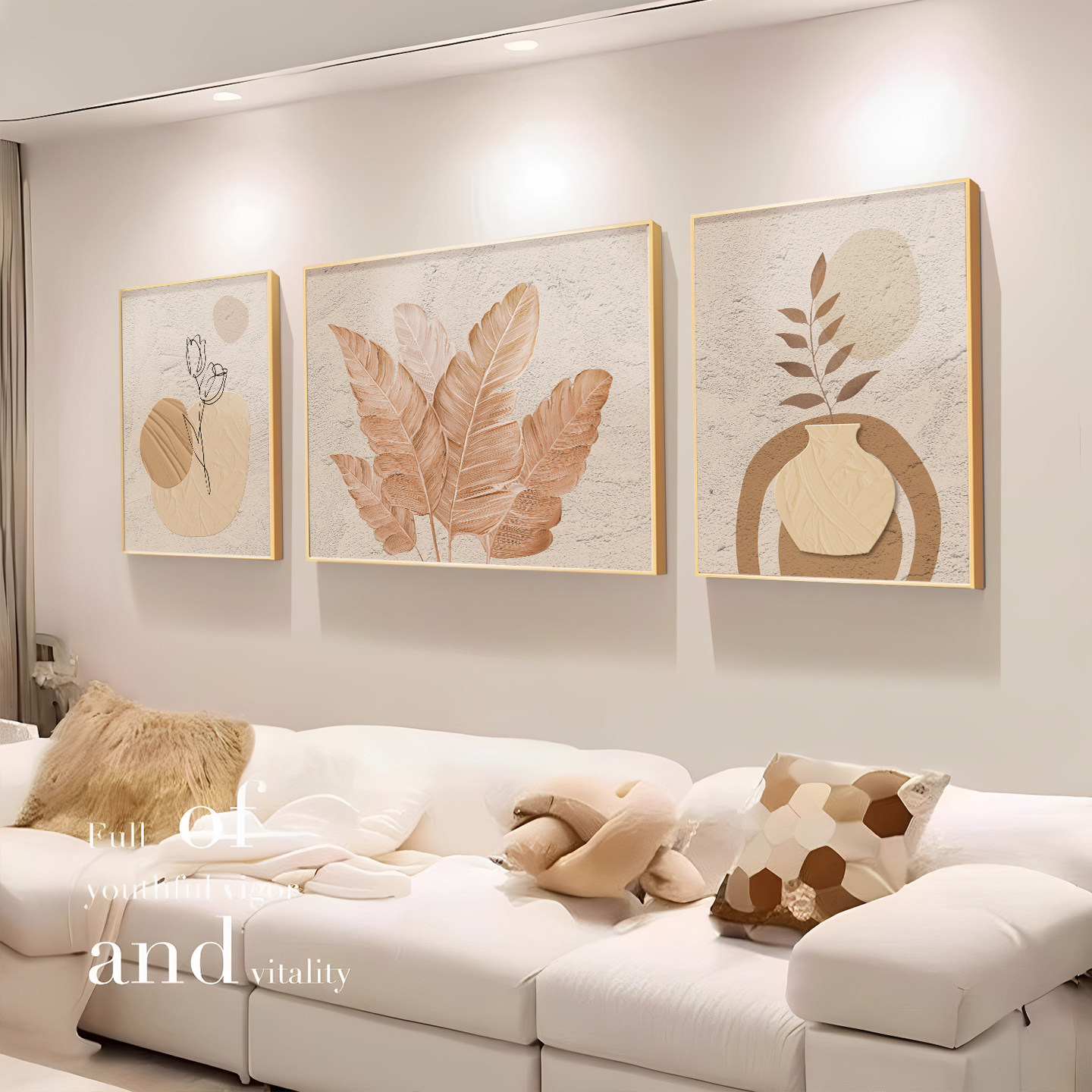 沙发背景墙挂画2026新款轻奢高级感客厅装饰画高档大气三联壁画