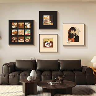 轻奢高级感客厅装饰画2026年新款中古风沙发背景墙大白墙壁画挂画