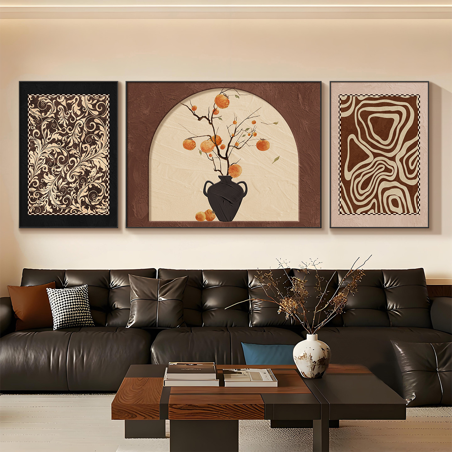 柿柿如意高级沙发背景墙挂画2026新款客厅装饰画大气轻奢高端感壁