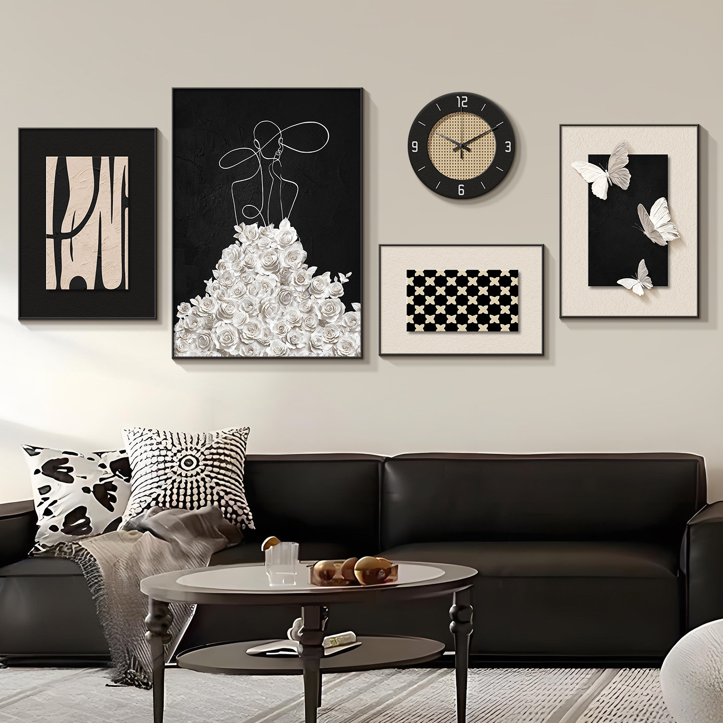 极简抽象客厅装饰画简约现代2026新款组合沙发背景墙黑白灰挂画