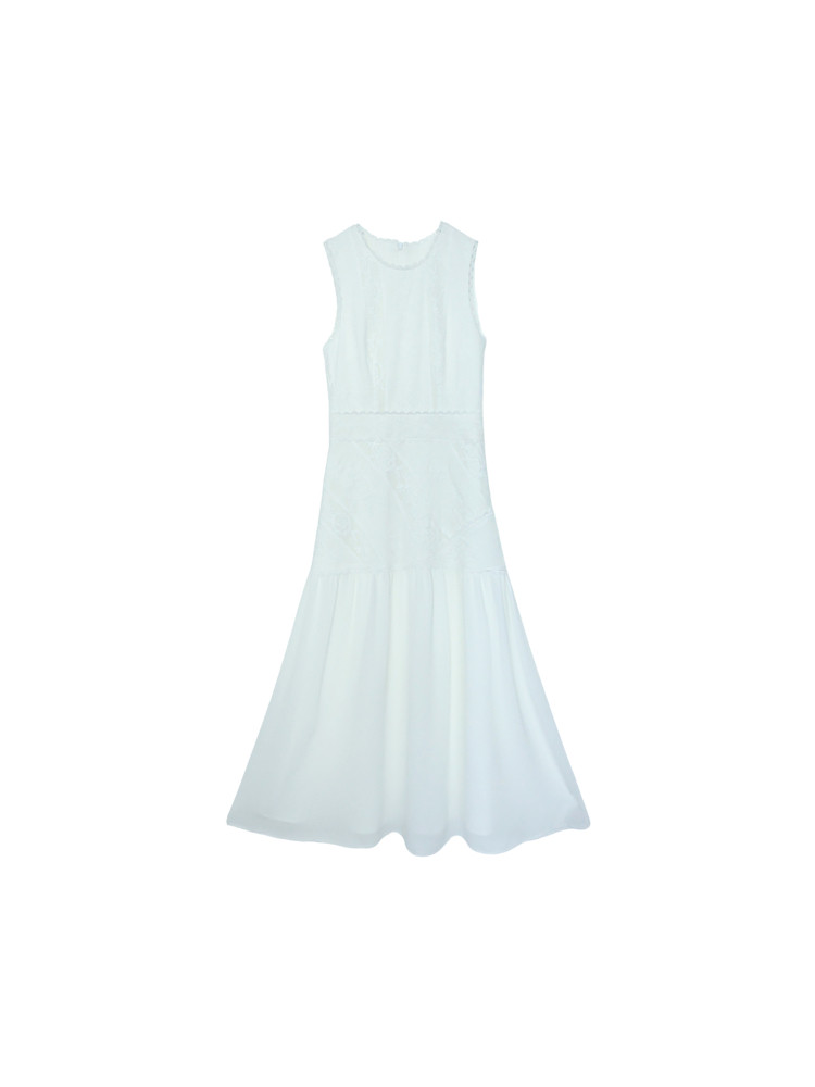 Light blue sleeveless midi dress on a white background
