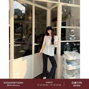 子 佐佐家小个子印花笑脸垂感微喇叭裤 夏季 女休闲显瘦高腰薄款 长裤