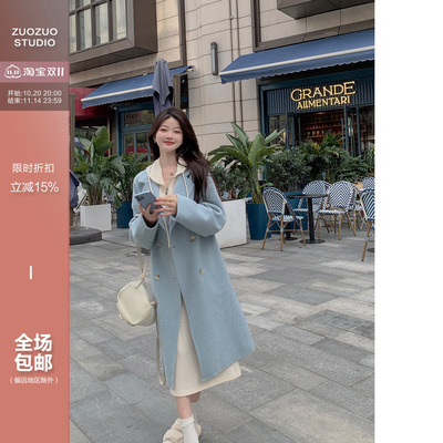 经典双排扣长款双面羊绒大衣