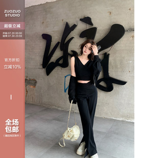 佐佐家小个子休闲运动套装 三件套 女春夏季 宽松卫衣外套开叉休闲裤