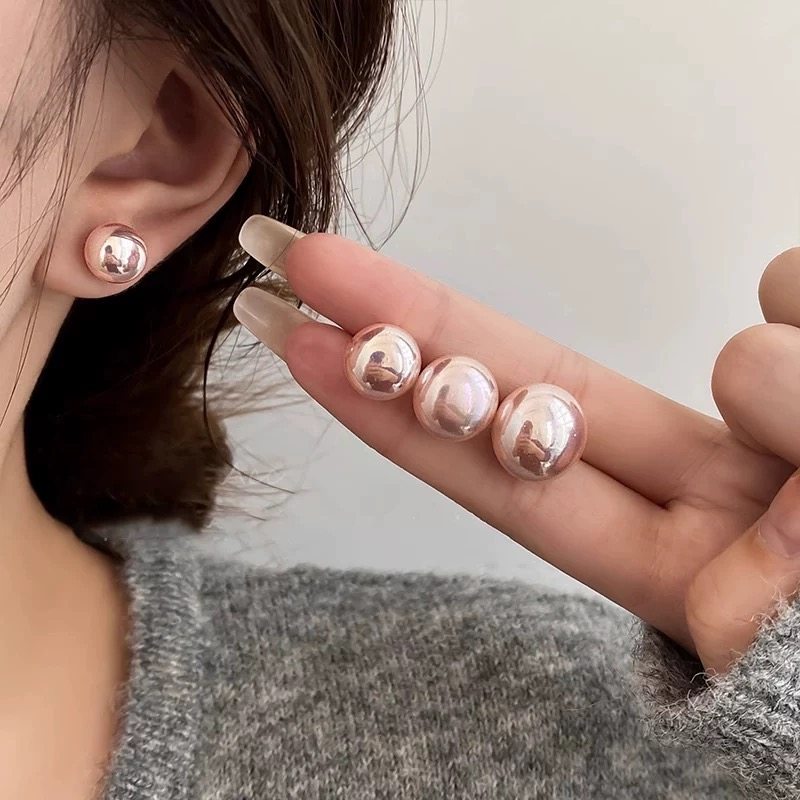 施家馒头粉光珍珠耳钉女925银针轻奢气质耳环2025新款小众耳饰品