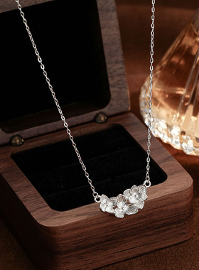 S999纯银足银项链中国风甜美温柔花朵吊坠设计感小众气质项链饰品