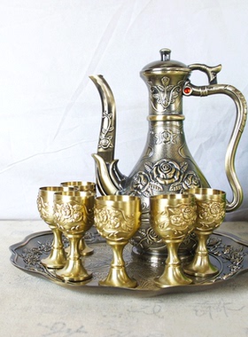 高档玫瑰花酒具套装餐厅宫廷风摆饰雕花酒杯礼品古风白酒壶送朋友