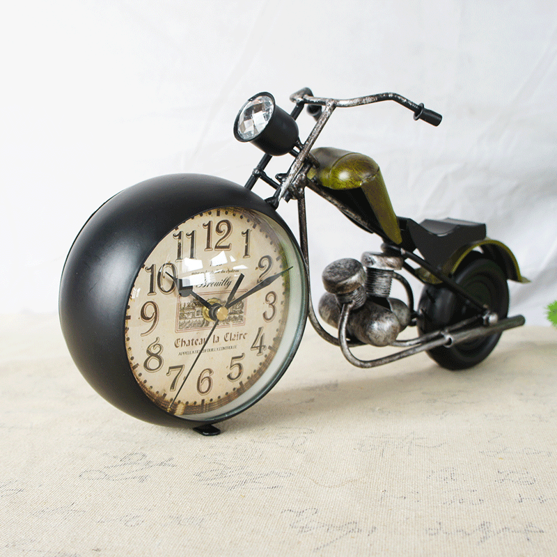 复古做旧手工摩托车模型摆件带钟表创意金色工艺品客厅餐厅摆件