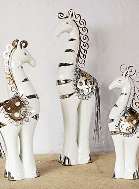 欧式创意陶瓷长颈鹿猫咪摆件