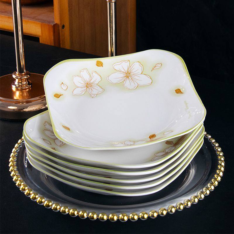 盘子黄金叶菜盘家用碟子餐盘陶瓷耐高温加厚圆盘新款轻奢餐具发货,餐饮具,盘,淘宝优惠券,粉丝福利购,淘宝优惠卷