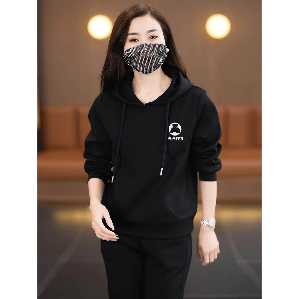 休闲连帽运动服套装女士春秋季2025年新款妈妈卫衣修身束脚两件套