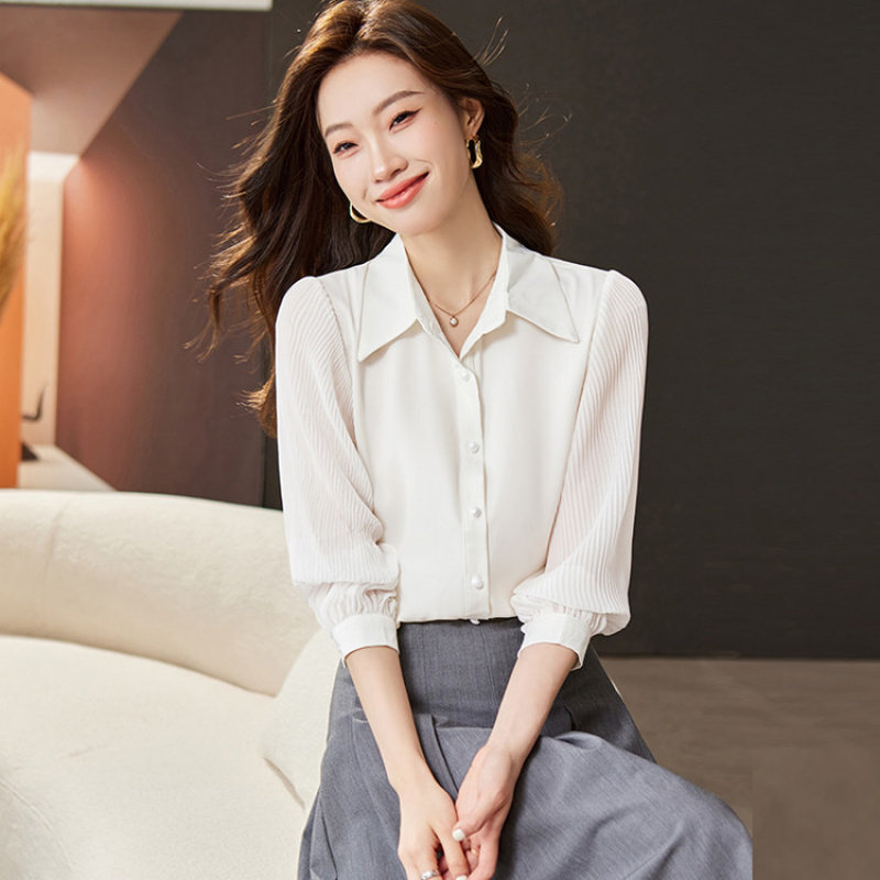 杭州气质真丝纯色衬衫女士春秋高端减龄显瘦上衣设计感桑蚕丝衬衣