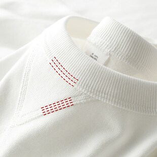 三本针 300g重磅碳素磨毛纯棉短袖t恤男阿美咔叽纯白色不透体恤夏