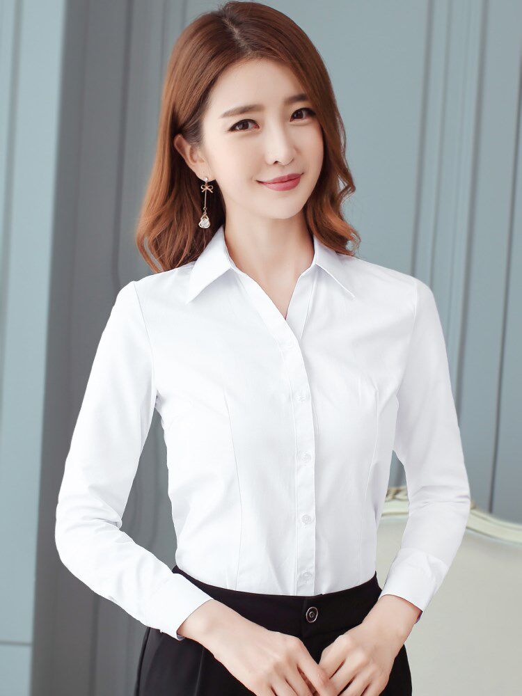 白衬衫女长袖工作服正装工装条纹职业气质韩版打底春夏黑白衬衣寸
