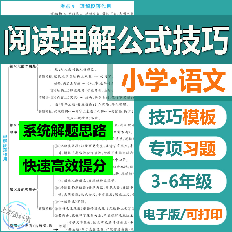 小学语文阅读理解满分万能公式法答题技巧模板专项训练习题电子版