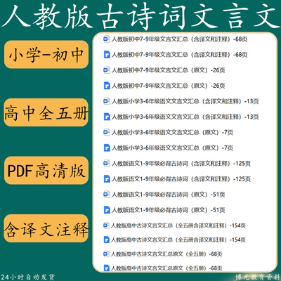 人教版语文必背古诗词及文言文(小学、初中、高中全)Word版电子版