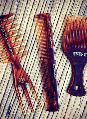 Specterito幽灵三叉戟男手工纹理梳复古油头梳背头飞机头宽齿梳子