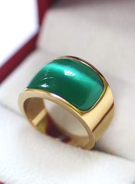 碧绿猫眼石欧美时尚戒指男士