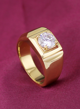 金店同款男士镀黄金钻戒潮人韩版