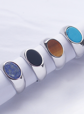 男女钛钢韩版黑玛瑙戒指不掉色