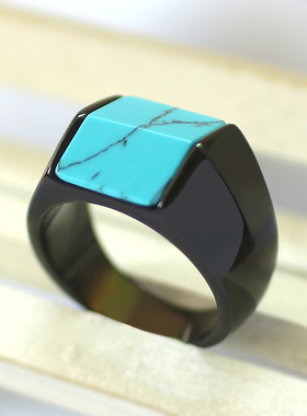 大气绿松石戒指男士钛钢