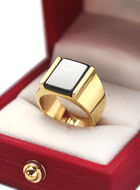 黑玛瑙戒指男生宝石钛钢