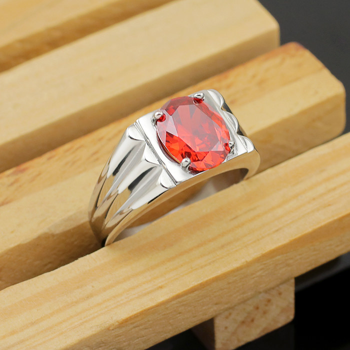 日韩版复古红宝石男士戒指钛钢指环食指戒子潮人时尚不掉色刻字