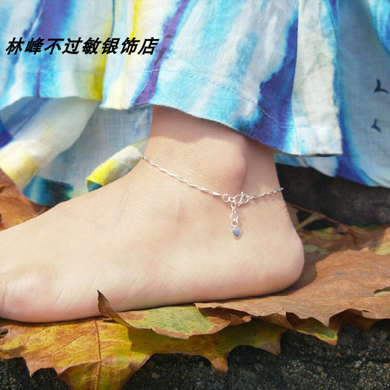 银脚链心女脚简约99足银韩版森脚链