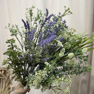 自然森系仿真绿植婚庆插花装 蕾丝花薰衣草兰花叶满天星 饰酒店软装