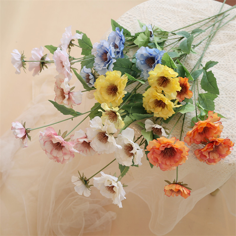 ins小清新 5头蜀葵 仿真花婚庆插花地排小清新田园风芙蓉牡丹芍药