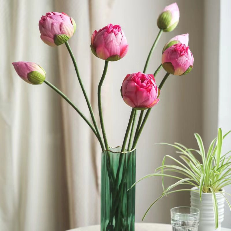 新中式荷花 荷叶花苞 pu莲蓬家居摆放仿真花禅意落地植物佛前供花