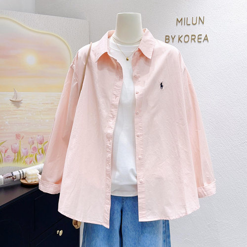 宽松清新长袖纯棉简约休闲衬衣