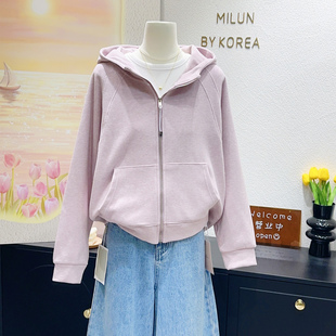 定染温柔粉紫色外套 LU家卫衣显瘦 韩国订单糯米呢绒上衣2026春季