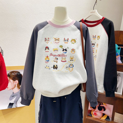 韩系甜酷减龄插肩袖卫衣宽松大码