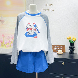 可遮臀大码 韩国东大门独特洋气 防晒衫 斑点狗蝴蝶结长袖 复古美式