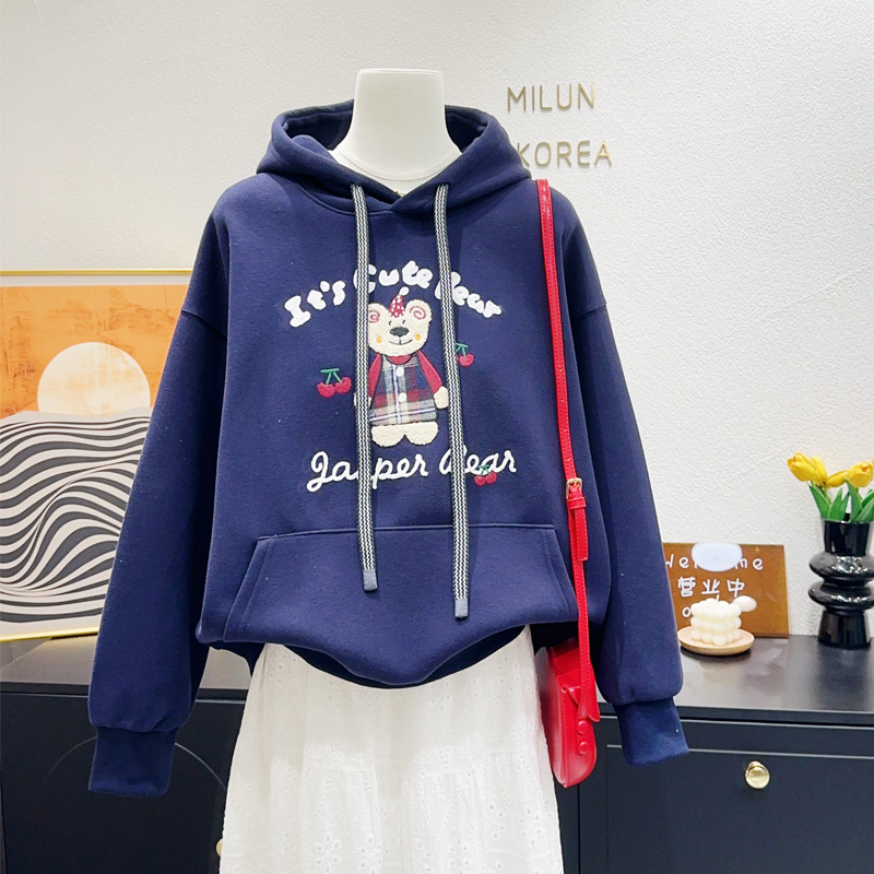 春秋学院风宽松连帽卫衣樱桃小熊