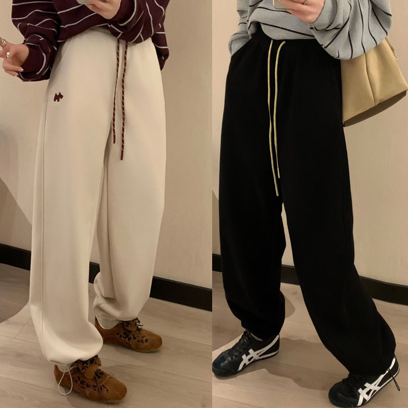 加绒加厚韩系小个子阔腿直筒卫裤