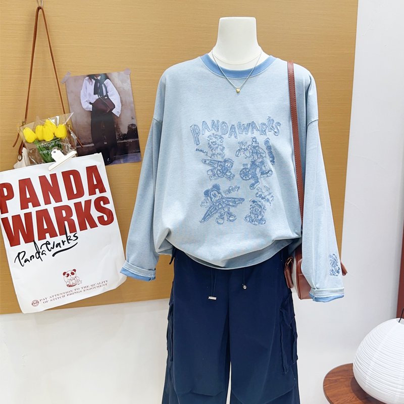 纸袋家米奇重工刺绣长袖上衣大码