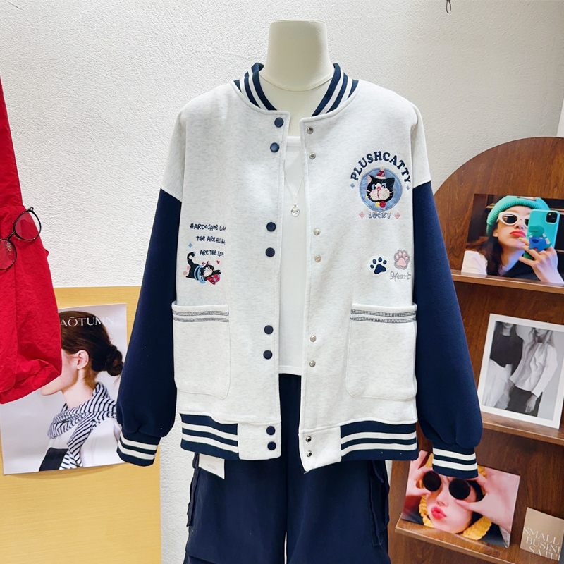 可甜可酷~韩代款秋季棒球服外套日系学院风刺绣卫衣大码运动休闲
