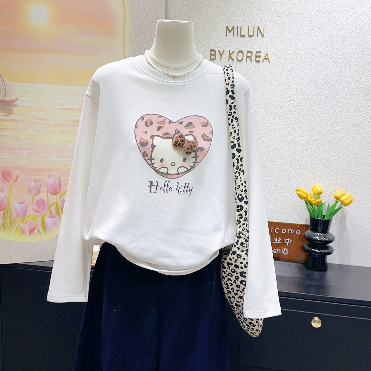 软糯亲肤保暖~韩国东大门kitty猫云朵棉长袖磨毛绒T恤打底衫大码