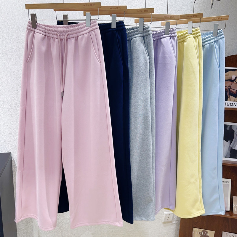 百搭显腿长休闲卫裤粉灰色大码女